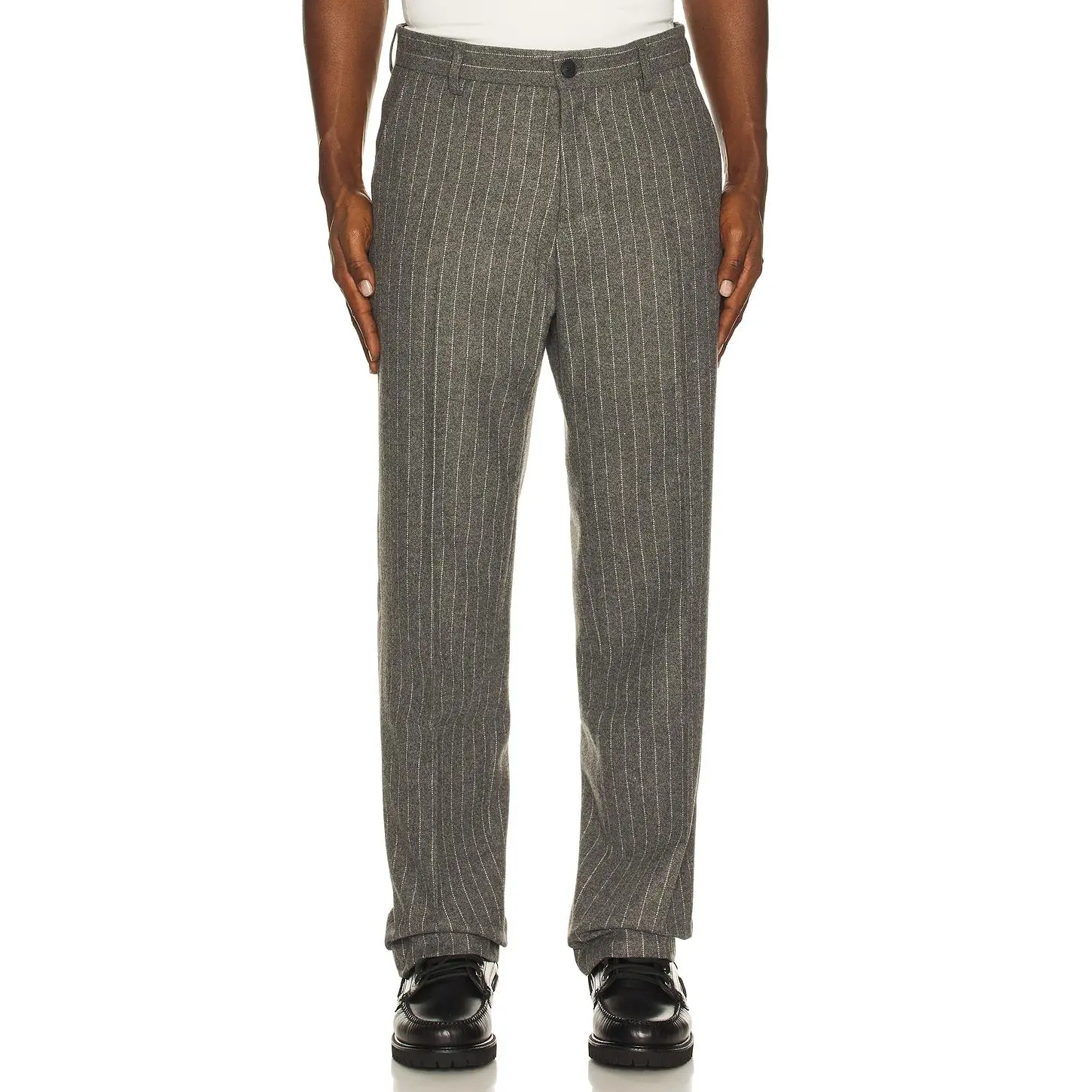 Les Deux Como Pinstripe Mouline Slacks in Grey Melange