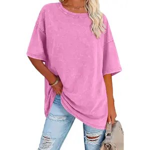230g Solid Color Summer Pure Cotton Vintage Washed Cotton Short Sleeve T-Shirt for Women, Suitable for Everyday Wear Top Womenswear Crewneck