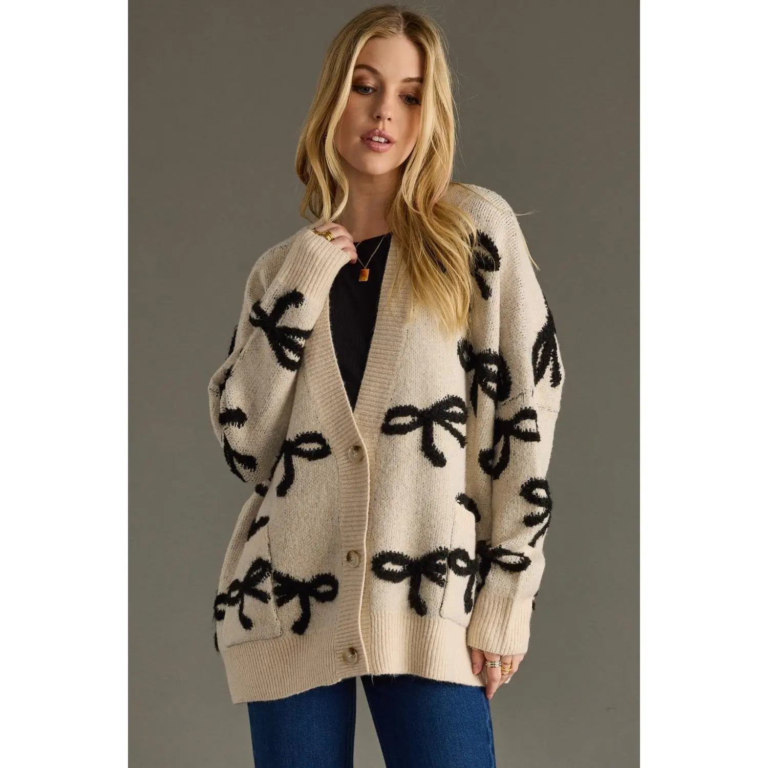 Tan & Black Bow Cardigan