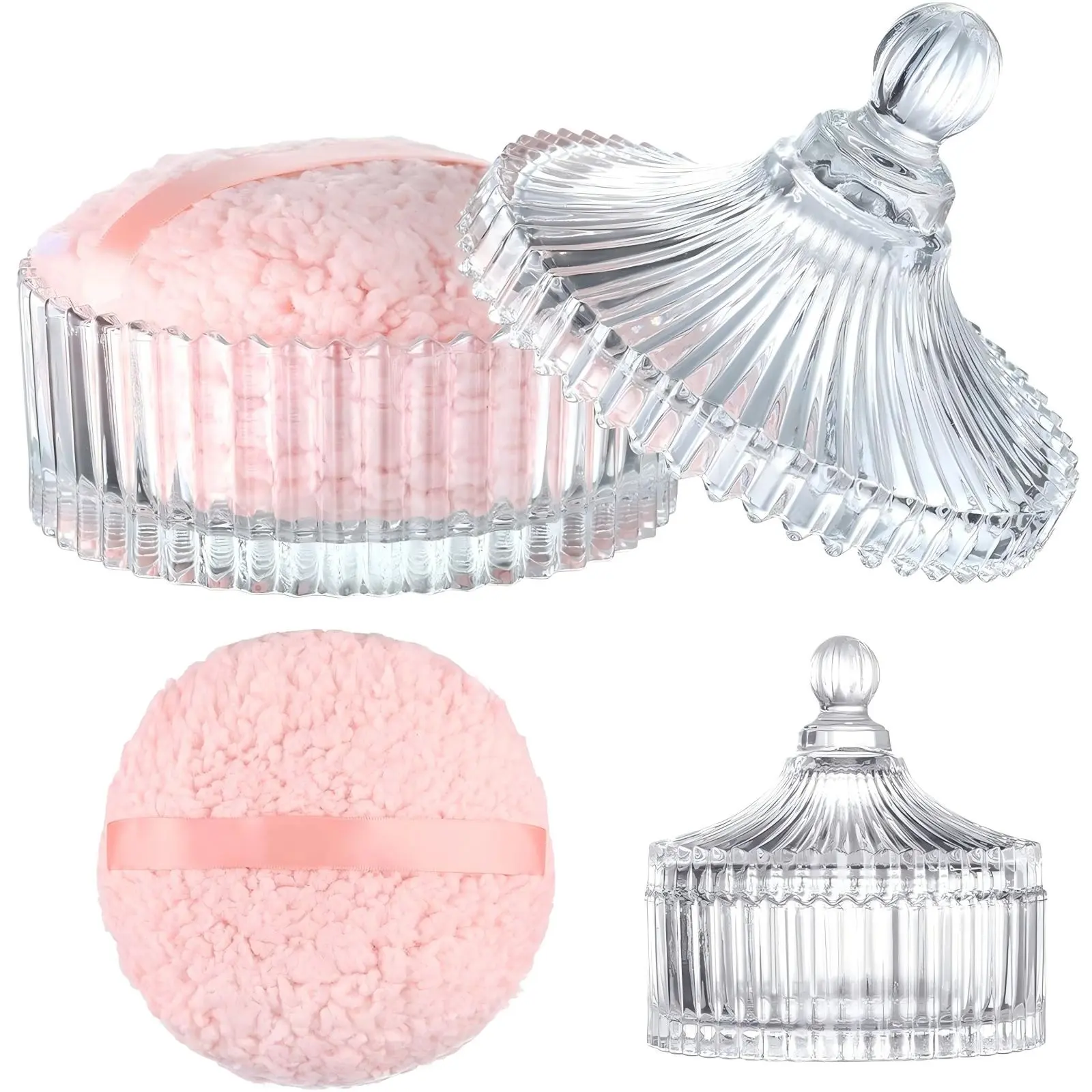 Extra Large Body Powder Puff and Container, 6 Inch Dusting Powder Container with Puff, Body Powder Container and Oversize Soft Washable Powder Puff for Women, Mothers Day Gift