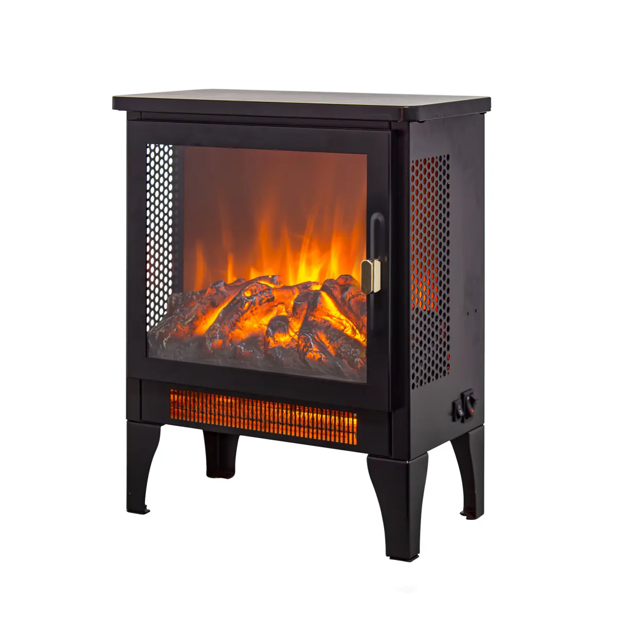 17-in Freestanding Electric Fireplace Stove Heater - Small Size Smokeless Home Appliance with 3D Flame Effect, LED Light, 11.90 lbs, Long-Lasting Performance, Safe for Children, Black (1.5-ft Compact Design), Adjustable, Foot