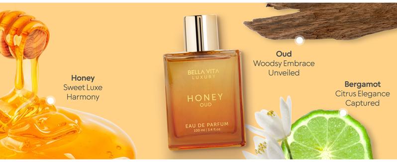 BellaVita Luxury's Honey Oud x 2 | Eau de Parfum | Patchouli, Vanilla, Bergamot | Floral & Spicy | Made with Clean & Vegan Essentials Oils BellaVita Luxury's Honey Oud x 2 | Eau de Parfum | Patchouli, Vanilla, Bergamot | Floral & Spicy | Made with Clean & Vegan Essentials Oils