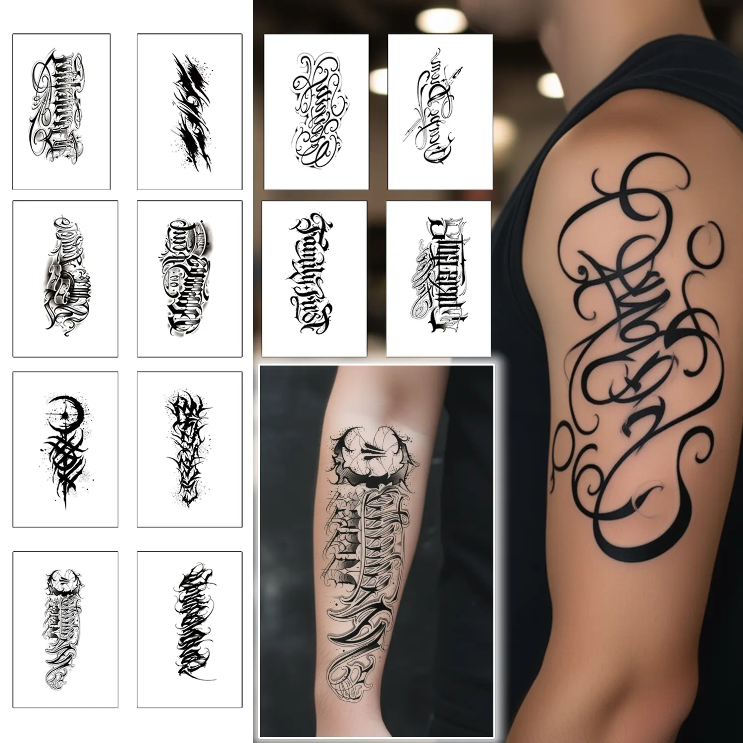 13PCS Painless Temporary Tattoos Set, 3-7 Days Long Lasting, Large HD Realistic Design Cool English Word, Easy to Apply & Remove, Suitable for Men Women & Multiple Occasions ﻿