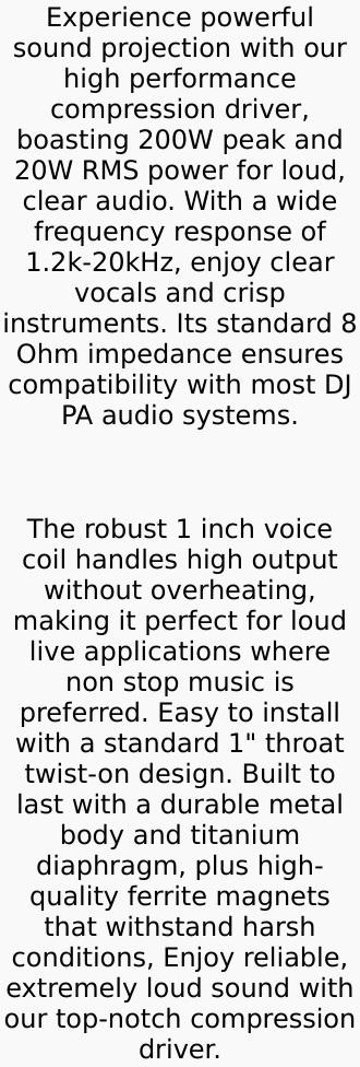 5Core Compression Driver 200W Peak Power Aluminum Tweeter Diaphragm 8 Ohm Horn Speaker