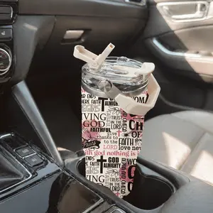 1 Pc 30oz Insulated Tumbler, Leak-Proof, Double Wall, Christian Faith Design, Bible Verse Quotes, God Is Good, Trust In The Lord, Pink Inspirational Print, Hot Cold Drinks, 12 Hours Hot, 24 Hours Cold, Gift for Women, Church, Prayer, Travel