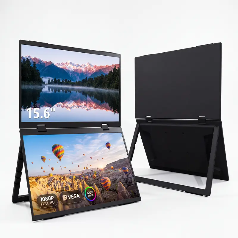 15.6" Portable Dual Monitor, Foldable Dual Screen Laptop Screen Extender, 1080P FHD 100% sRGB Travel Dual  Portable Monitor Plug & Play, VESA Compatible USB-C HDMI Travel Monitor for PC/Mac/Phone/Xbox