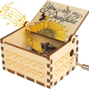 1pc Music Box, You Are My Sunshine Vintage Engraved Wood Musical Box Gift For Daughter/Wife/Mother/Friends, Mechanism Gifts Mother's Day/Birthday