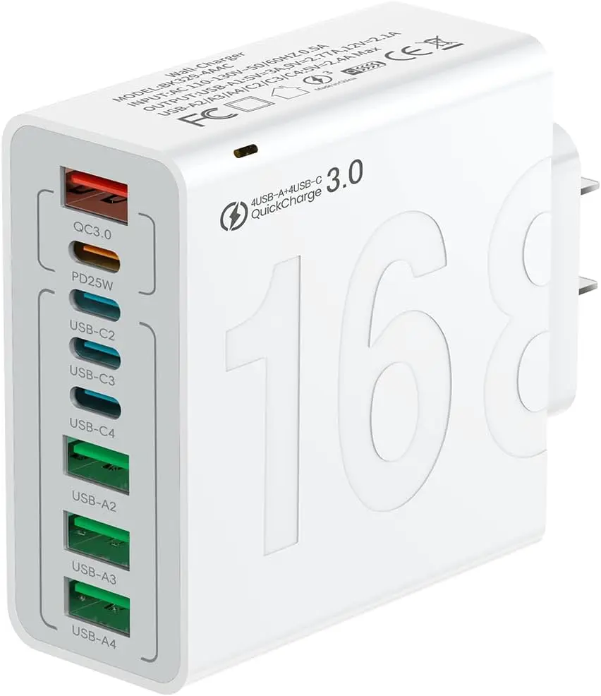 8-Port USB Type-C Fast Charger Block for iPhone & Samsung