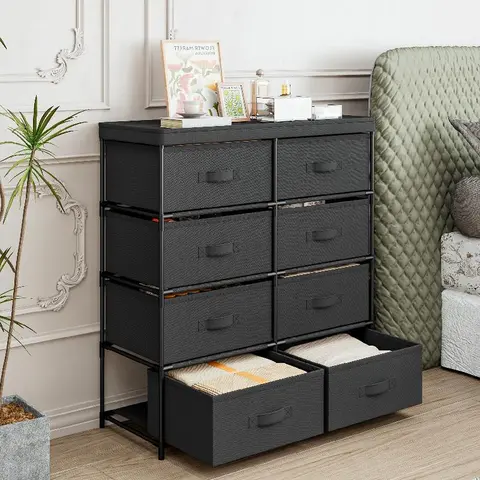 SUOERNUO Metal-Frame Bedroom Wardrobe - Single Unit Assembly Closet, 8 Fabric Drawers, Rectangular Storage Organizer Furniture, Bedroom Dresser, Fabric Storage Tower Room Furniture