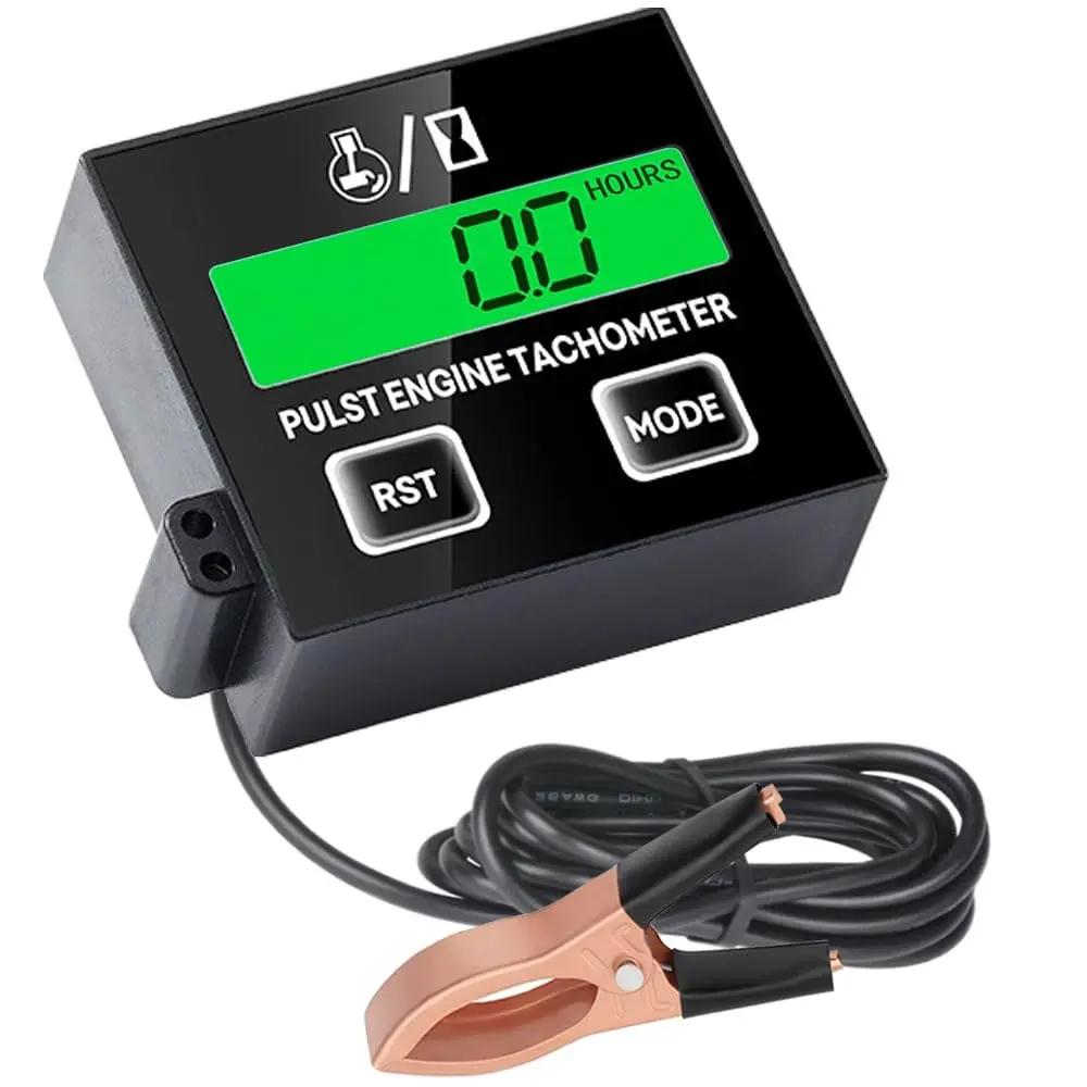 Clip-On Digital Small Engine Tachometer with Reset Function, 30,000+ RPM Range & Inductive Hour Meter for 2 Stroke, 4 Stroke Gasoline Engines, Compatible with Chainsaws, Generators, Lawn Mowers, Snowmobiles, Beach Bikes