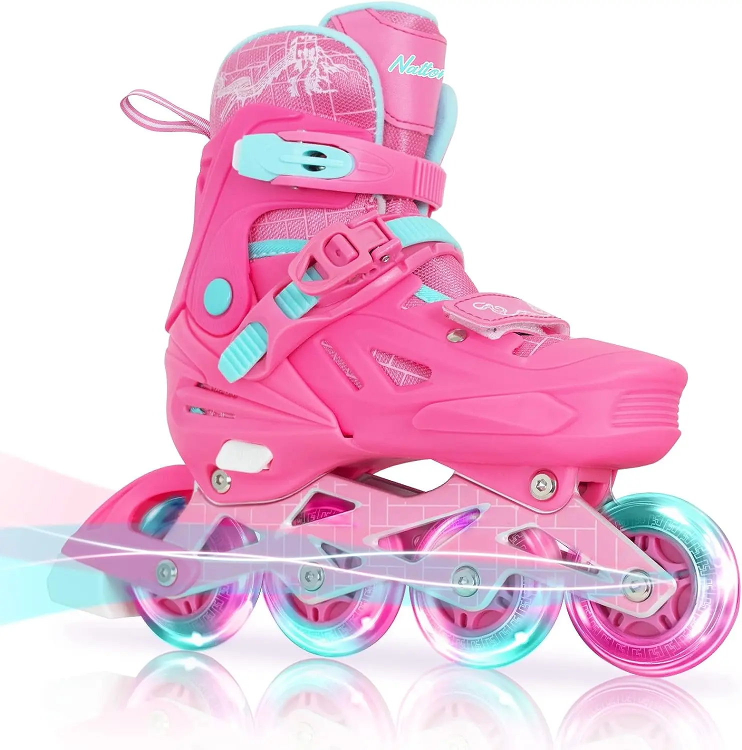 Nattork Kids' 4-Size Adjustable Inline Skates with 8 Light-Up PU Wheels, High-Top Breathable Mesh Design for Ankle Protection & ABEC-7 Bearings for Beginners, High-Top Support, Adjustable Fit, 4 Size Adjustment, 82A High-Elasticity Pu Wheels