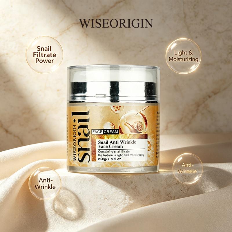 WISEORIGIN Snail Anti-Wrinkle Face Cream, Fades Fine Lines, Tightens Facial Contours, Hydrating Daily Moisturizer, Ideal Gift(50g) Skin Repair Hydrate Moisture Moisturizing