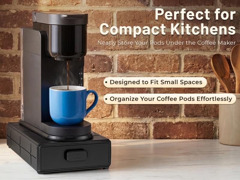 EVERIE Coffee Pod Drawer Compatible with Keurig  Smooth Slide Organizer Saves Counter Space Holds 18 Pods