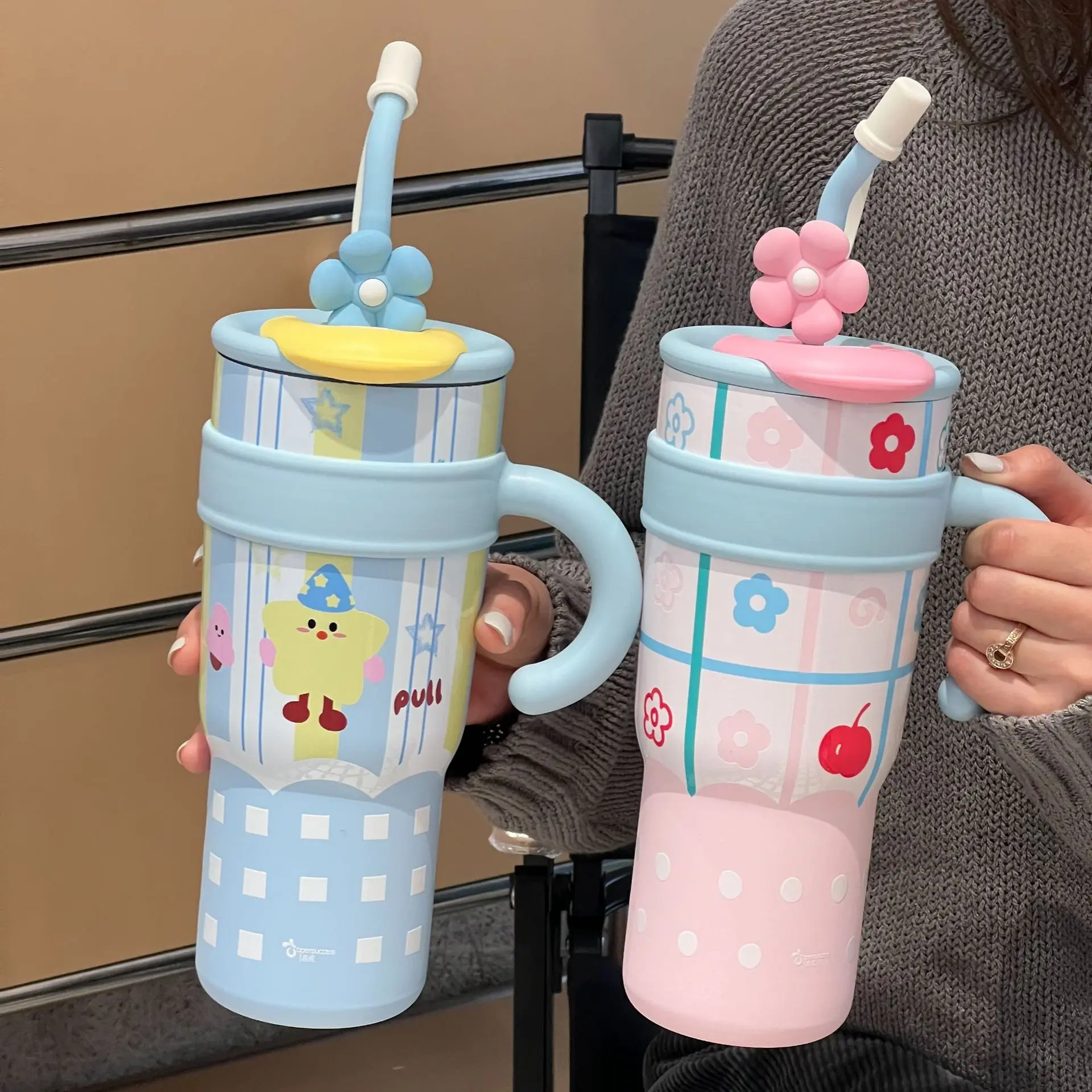 Big Mac Double Drinking Cup Ins Style High Beauty New Cute Water Cup Thermos Cup Large Capacity Straw Cup