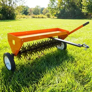 Heavy-Duty 40" Tow-Behind Lawn Aerator – Core Aeration Attachment with Global Hitch, Adjustable Handle & Transport Wheels for Lawn, Farm & Garden Care