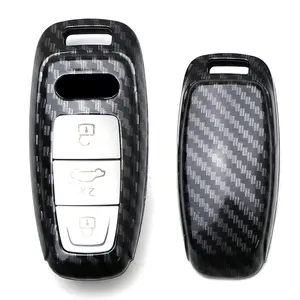 iJDMTOY Gloss Finish Black Carbon Fiber Pattern Hard Shell Key Fob Cover Case, For 2019-up Audi A6 A7 E-Tron A8 Q8, 3-Button Smart Key Fob