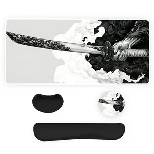 Manga Katana Pattern Mouse Pad & Keyboard Wrist Rest & Ergonomic Mouse Pad & Cup-Coaster Set, Ergonomic Wrist Support, Waterproof Computer Mat, Suitable for Home Office Gaming