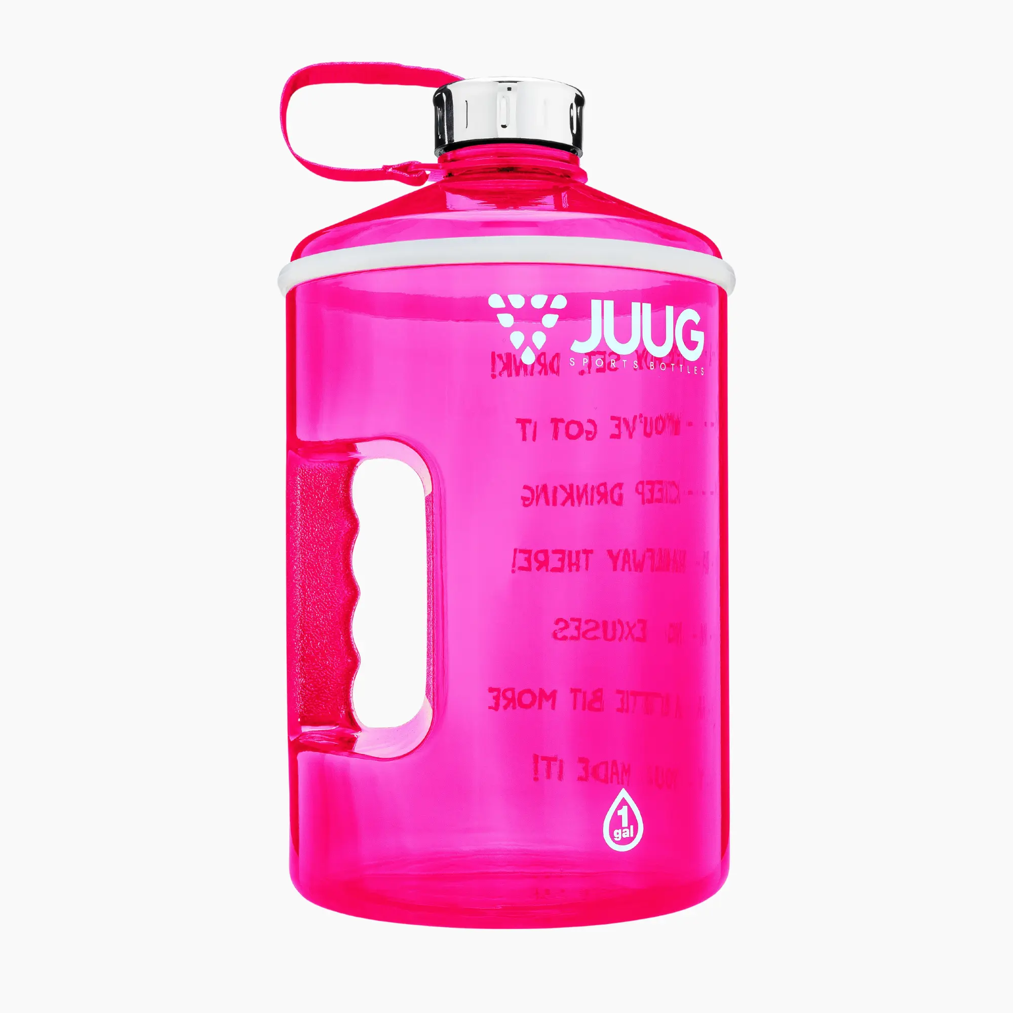 Hot Pink 1-Gallon BPA-Free Water Jug with Time Markers and Motivational Quotes