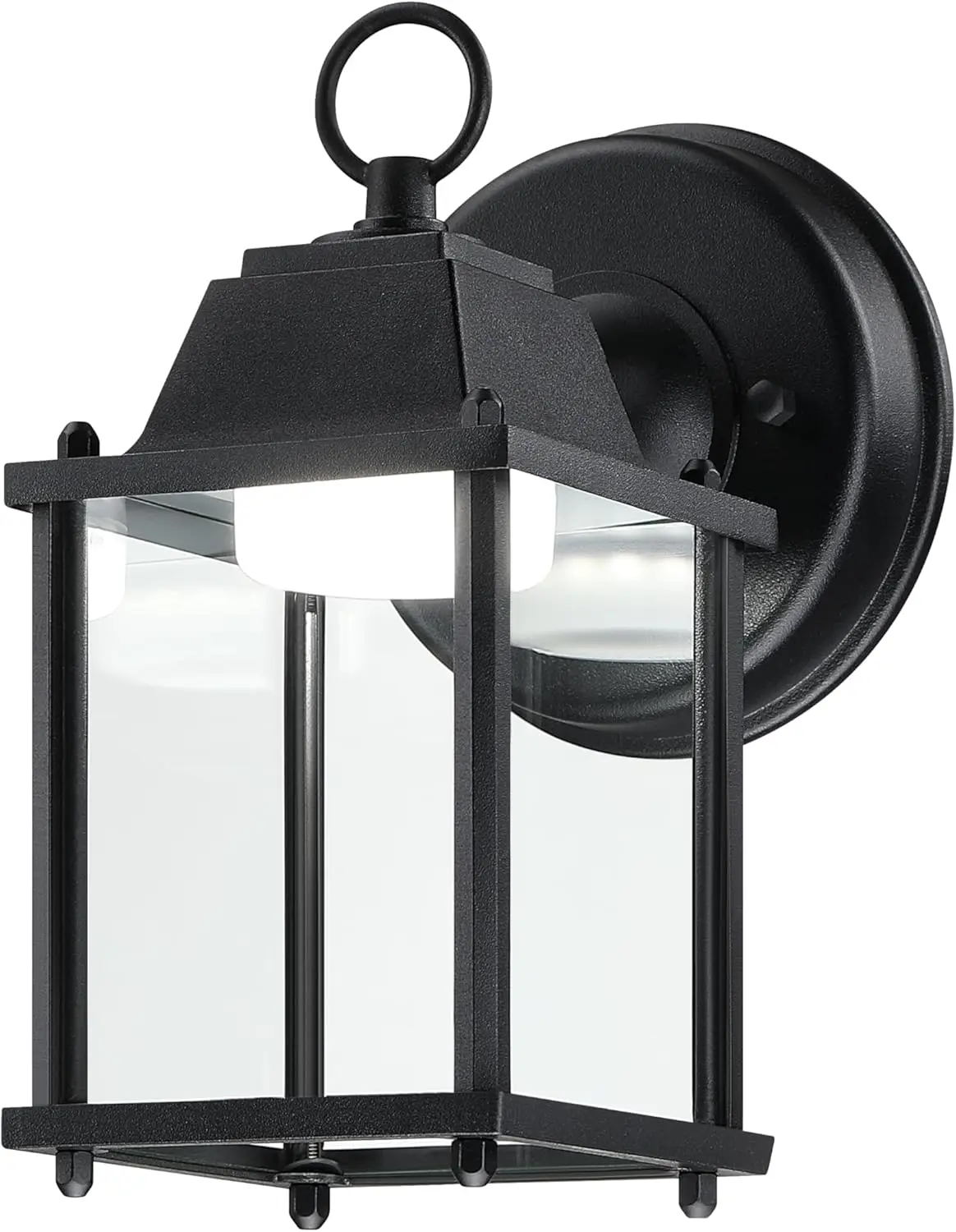 Outdoor LED Wall Lantern, Wall Sconce as Porch Lighting Fixture, 5000K Daylight White, 9.5W 800 Ln, Aluminum ng Plus Glass, Black Finish, 1-Pack