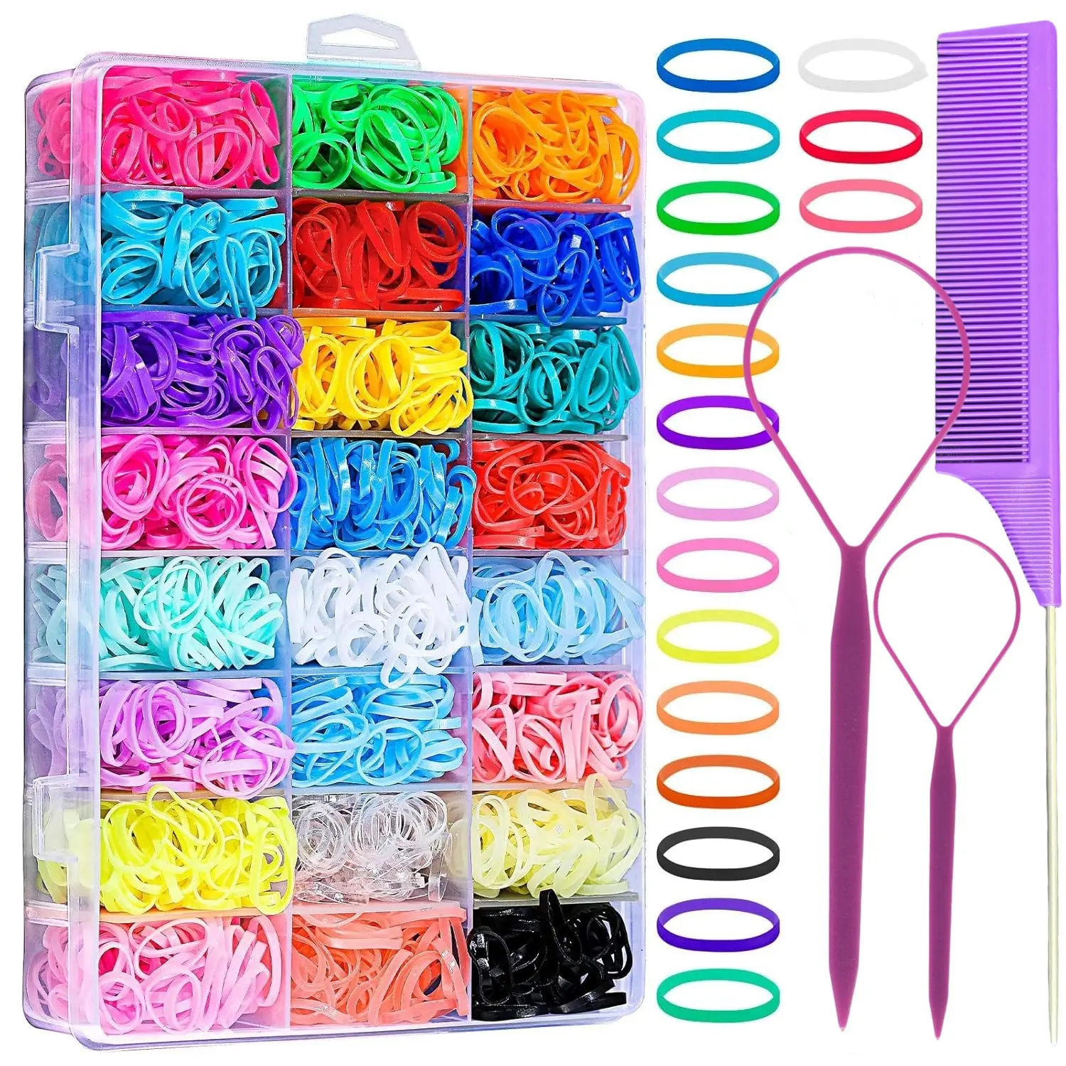 32-24 Color Mini Hair Bands and Hair Ties for Girls, Hair Accessories, Rubber Bands, Hair Styling Comb, Braiding Tool Set 32-24 Color Mini Hair Bands and Hair Ties for Girls, Hair Accessories, Rubber Bands, Hair Styling Comb, Braiding Tool Set
