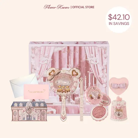 Flower Knows Cream Cub Set, 8-Piece Makeup Kit, Talc & Silica Cosmetic Collection with Lipstick, Blush, Eyeshadow, Accessories, Essential Set for Beauty Enthusiasts, Gifts for Girlfriend, Cruelty Free, #sohochic, Ideal for Christmas gift, Black Friday