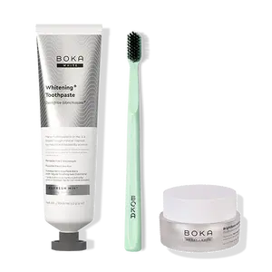 Boka BrightBoost Whitening Kit – Nano-Hydroxyapatite Toothpaste, Whitening Powder & Toothbrush, Fluoride-Free, Appropriate for Sensitive Teeth, Holiday Gift-Ready Oral Care