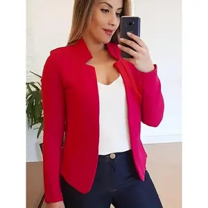 Solid Open Front Blazer, Elegant Long Sleeve Work Office Outerwear, Women's Clothing