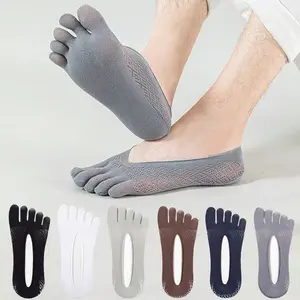 5Pairs Men Socks with Fingers Summer Ultra-thin Breathable Invisible Toe Silk Socks Elastic Men's Ankle Sock Silicone Non-slip Fabric Menswear compressionsocks grip socks dots  socks  sport