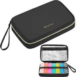 Monthly Pill Organizer 28-Compartment Pill Case, 4 Times Daily Medication Container, Travel-Friendly Pill Box for Vitamins Supplements (Black)