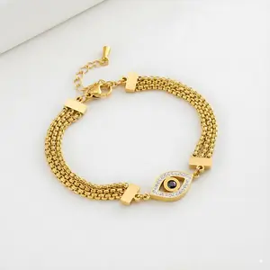 White Pearl Hamsa Evil Eye Charm Bracelet for Women 18K Gold Plated Stainless Steel Beaded Chain Waterproof Anti-Tarnish Spiritual Accessory Unisex