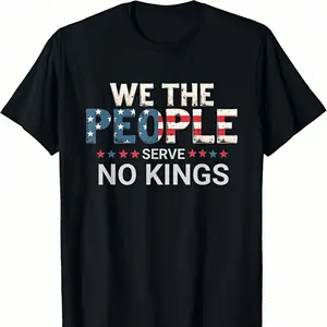 "We The People No Kings" Patriotic Black Cotton T-Shirt Tshirt Round Neck