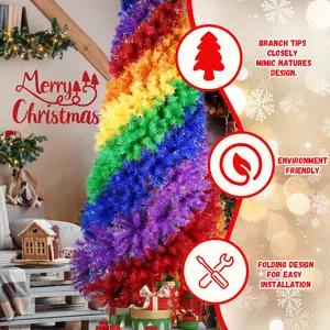 6ft Rainbow Spiral Christmas Tree, 1248 Branch Tips, Colorful PVC Artificial Holiday Tree with Unique Spiral Design, Full & Lush Shape, Sturdy Metal Stand for Indoor Christmas Decoration