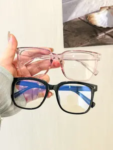 Women's Square Frame Glasses, Lightweight Comfortable Fit, Plain Color Casual Versatile, Clear Transparent Lenses for Work Commute