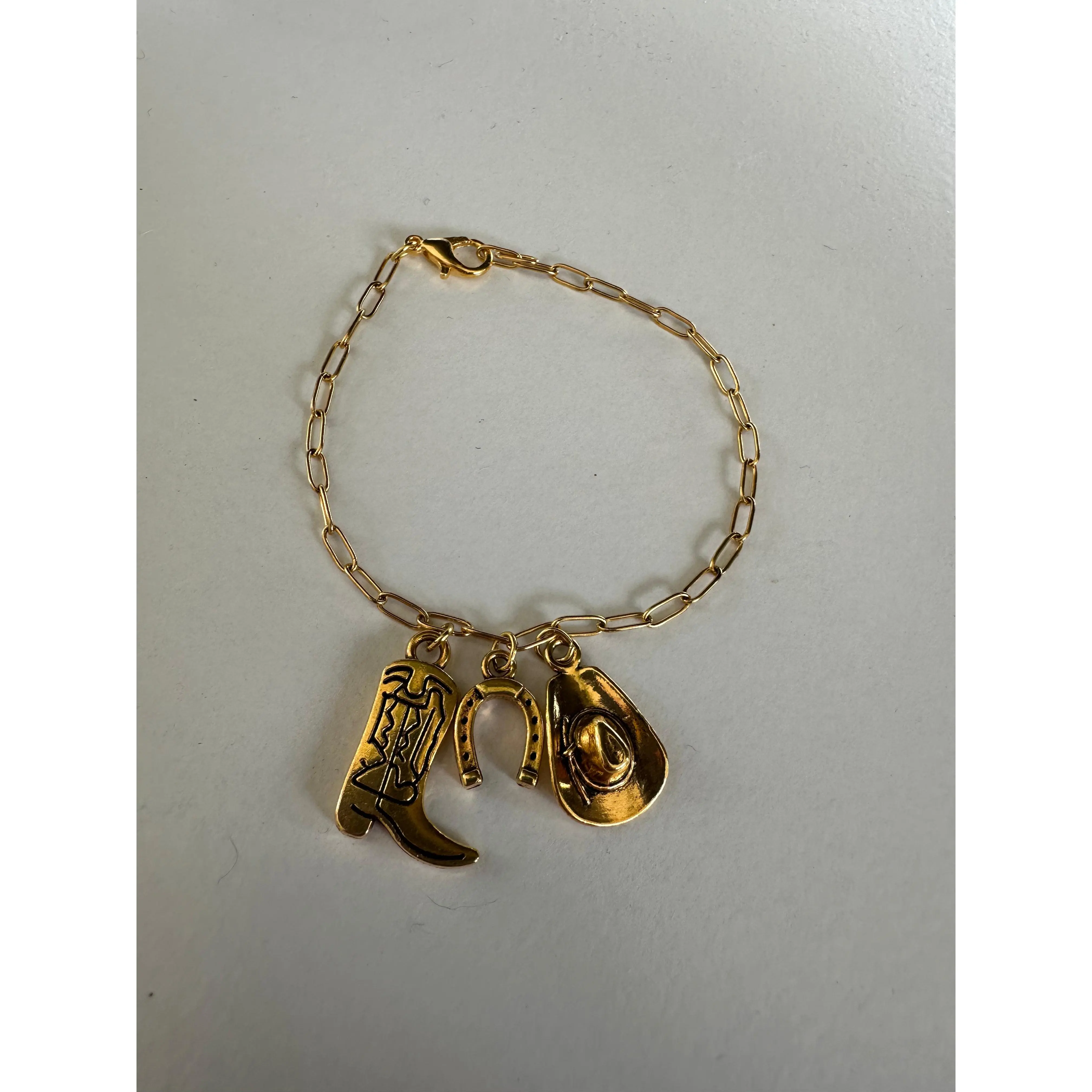 Cowgirl Western Gold Charm Bracelet