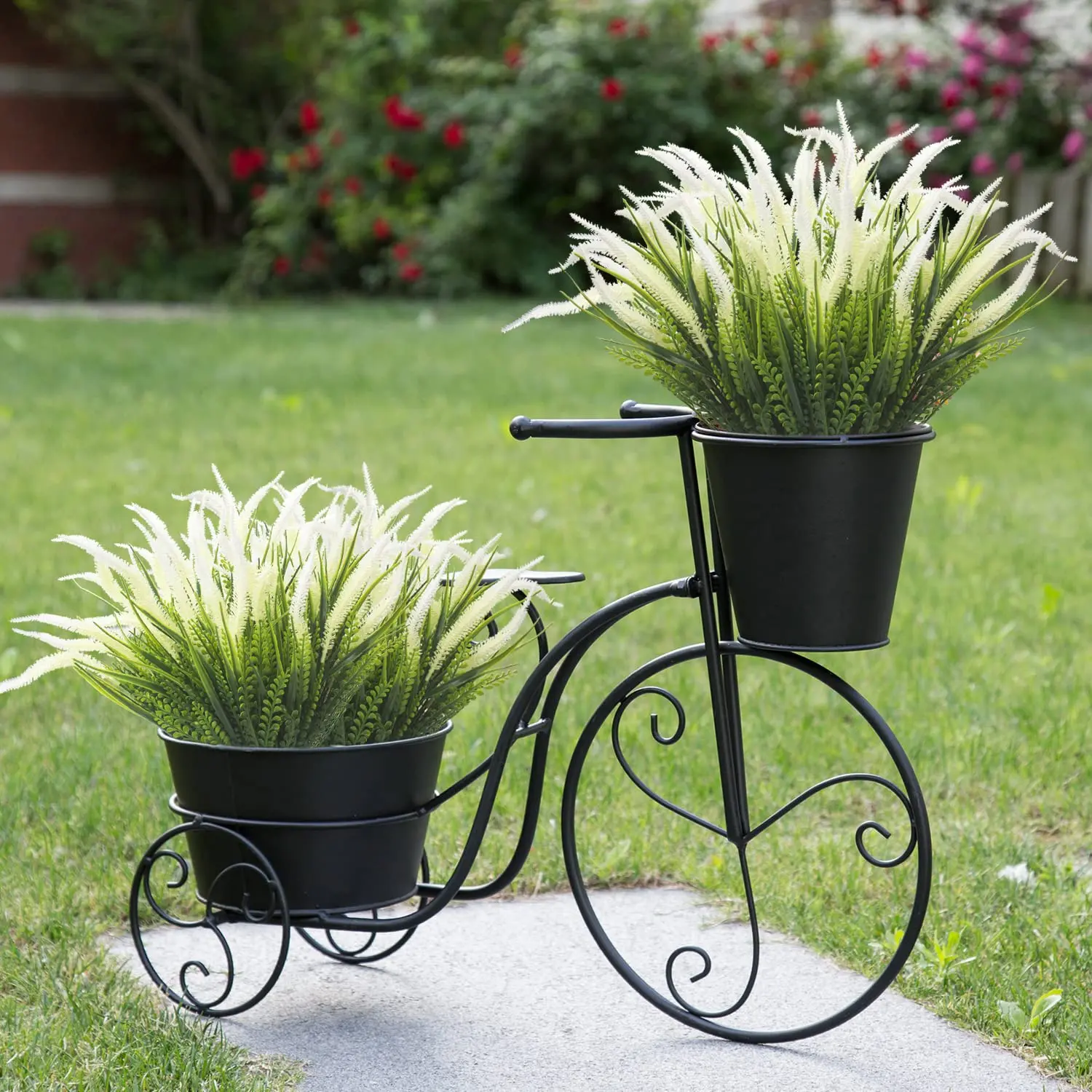 15PCS Decorative Floral Artificial Greenery Shrubs - UV-Resistant White+Green Plastic Fake Grass Plants for Farmhouse Garden, Outdoor Wedding Decoration