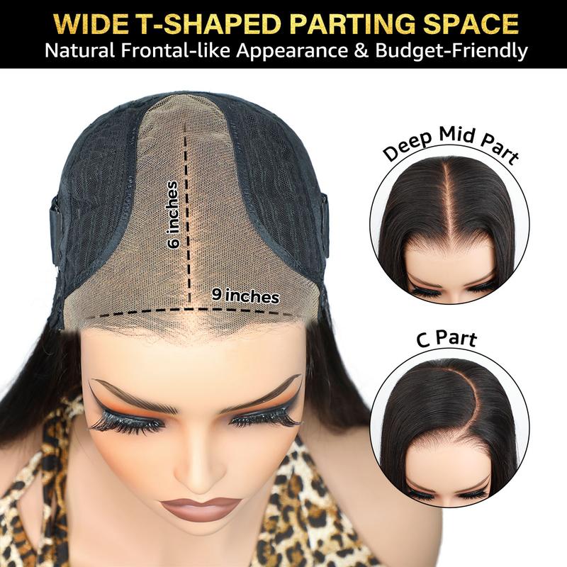 OQ Hair Full 220% Density Wear Go 9x6 Tpart Layered Cut Yaki Straight Bob Wig Reddish Brown Color Ear To Ear Deep Part Lace Glueless Wig Human Hair Pre Bleached Tiny Knots With Drawstring