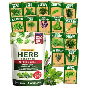 Herb Seeds Variety Pack 15 Types, Non GMO Herb Seeds for Planting, Indoor Outdoor Garden Seeds Kit for Cooking Herbs, Home Gardening Supplies