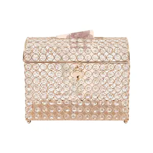 Wedding Card Box with Heart Lock and Key Gold Glass Beads for Cards Invitations Money Storage 12 2 x 6 3 x 9 8 Inch Silver Iron Steel