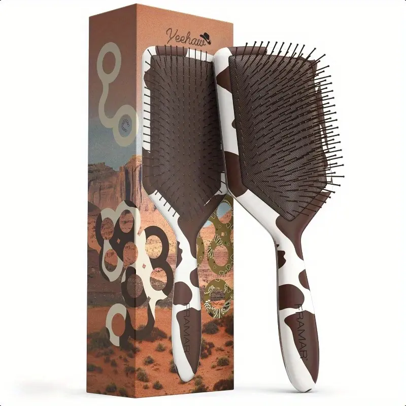 Women and Girls Special Cow Pattern Comb - Gentle Detangling Brush, Reduces Frizz, Suitable for Dry and Wet Hair, All Hair Types, Ergonomic Handle, Quick Detangling, Scalp Massage, Fashionable Design, Unique Cow Pattern, Painless Soft Bristles,