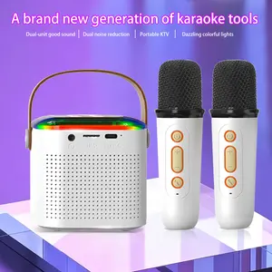 Mini Portable Bluetooth Karaoke Speaker with Dual Wireless Microphones, RGB Color Lights, Dual Noise Reduction, Type-C Charging, Handheld KTV Audio Machine for Home Camping Party