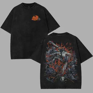 Chainsaw Man Anime Manga T-Shirt, 2 sided Washed T-shirt Cotton Unisex Streetwear gifts 90s Menswear graphic tee Seamless men's t shirts graphic tee