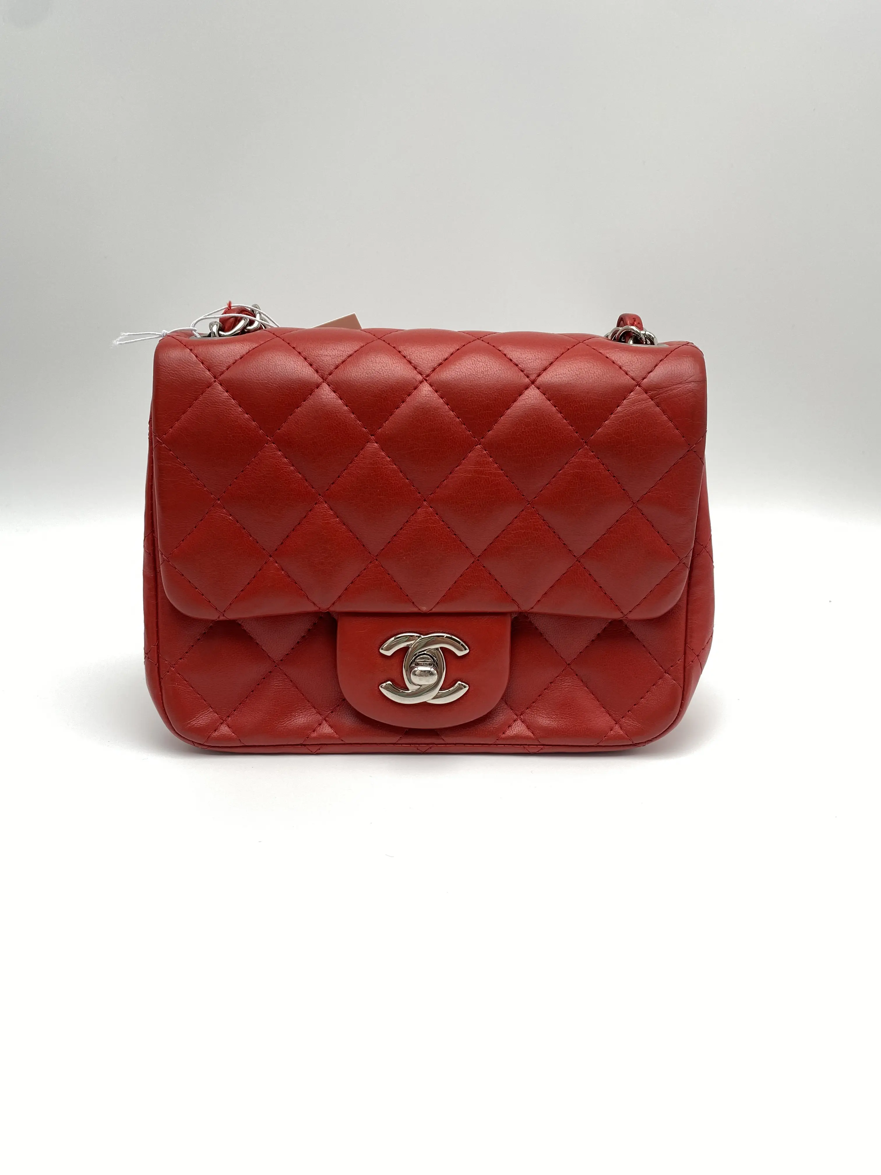 Pre-owned CHANEL Mini Rectangular Classic Flap Red Lambskin Silver Hardware Crossbody