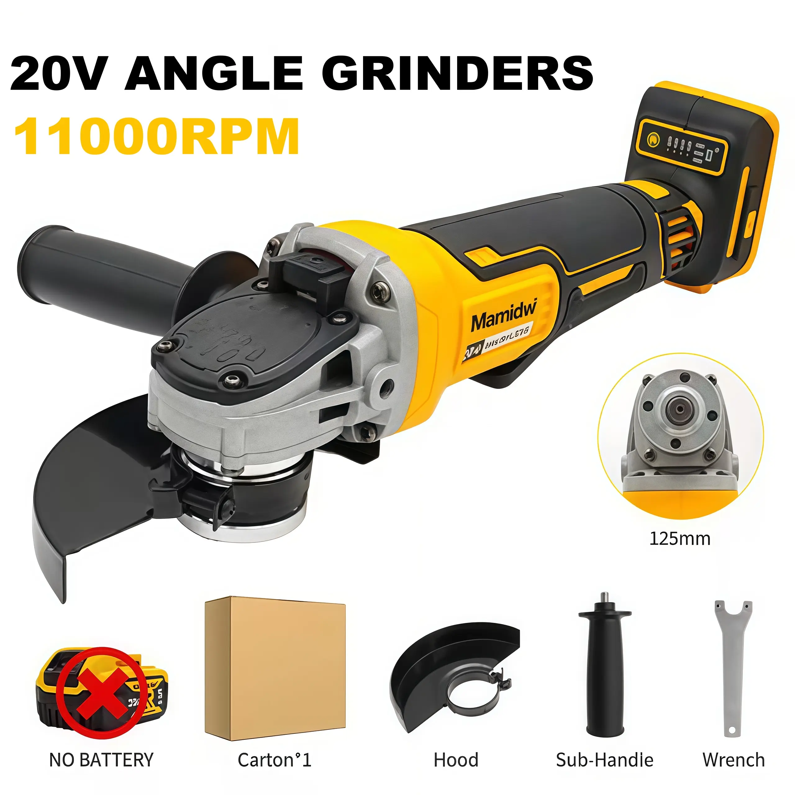Cordless Brushless Angle Grinder, Handheld Brushless Motor Power Tool with 100mm/125mm Cutting Disc, 10000RPM, 3 Speed Control, Compact Portable Angle Grinding Machine for Diamond Grinding & Polishing, Handheld Brushless Motor Angle Grinders