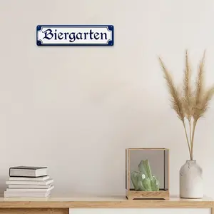 1pc Classic German "Biergarten" Aluminum Sign - 4x16 Inch, Blue & White, Wall-Mounted, Versatile Use for Oktoberfest & More, No Power Needed