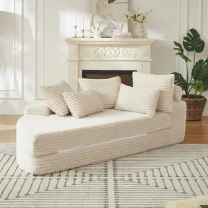 Eyisean 2-in-1 Corduroy Convertible Futon Sleeper Sofa Bed - 78.5" Boneless Couches with Pull-Out Bed, 5 Pillows, Removable Cushion, No Assembly Required, Floor Mattress for Living Room, Apartment