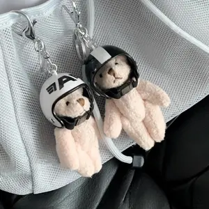 Unique The Four Limbs Moves Helmeted Bear Keychains Key Buckle Korean Style Plush Key Chain PP Cotton Cartoon Design Toy