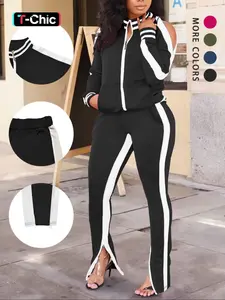 Women's Autumn Winter 2-Piece Set, Striped Bright Color, Casual Entertainment Party Wear, Stylish Ladies Clothing Collection, Clothing Sets