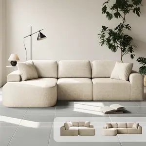 [Summervibes - 2 PGKS] 107'' Modular Sectional Boneless Sofa Couch with Chaise, No Assembly Required, Modern Woven-Textured Upholstery, Convertible L-Shaped Design for Living Room,Christmas Gifts for the Whole Family: Husband & Wife, Mom & Dad