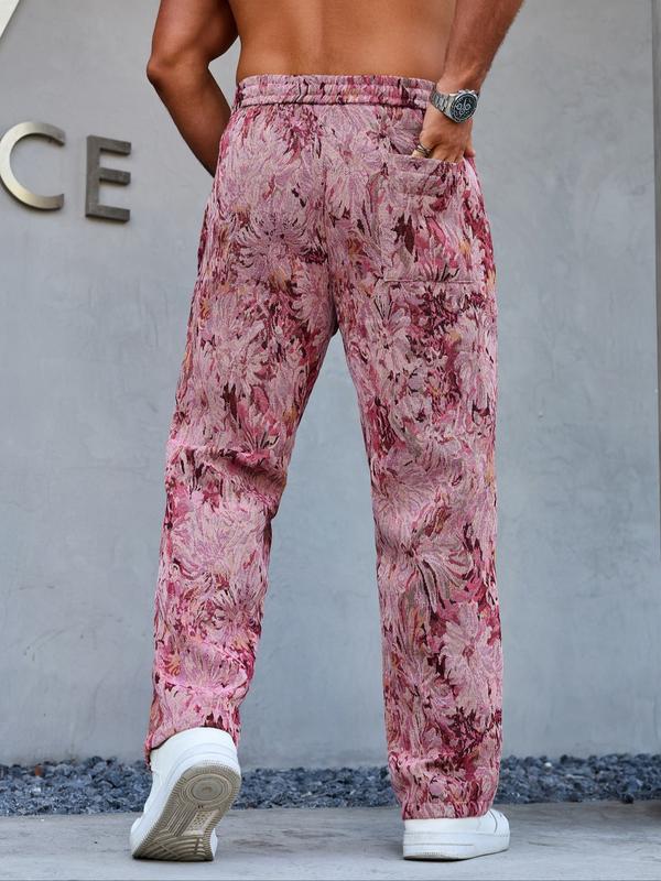 Men's Floral Print Woven Pants, Regular Fit Casual Comfy Trousers for Spring & Fall, Fashion Men's Bottoms for Daily Wear
