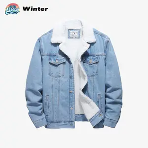 ABSECAI Mens Sherpa Fleece Lined Denim Jacket Cold Weather Coats Beige Light Blue Barn Trucker Cowboy Jean Winter Wear Soft Cozy Warm Comfortable Casual Long Sleeve Winter Clothing Men Work Western Outfits Jackets Men Winter Outfit
